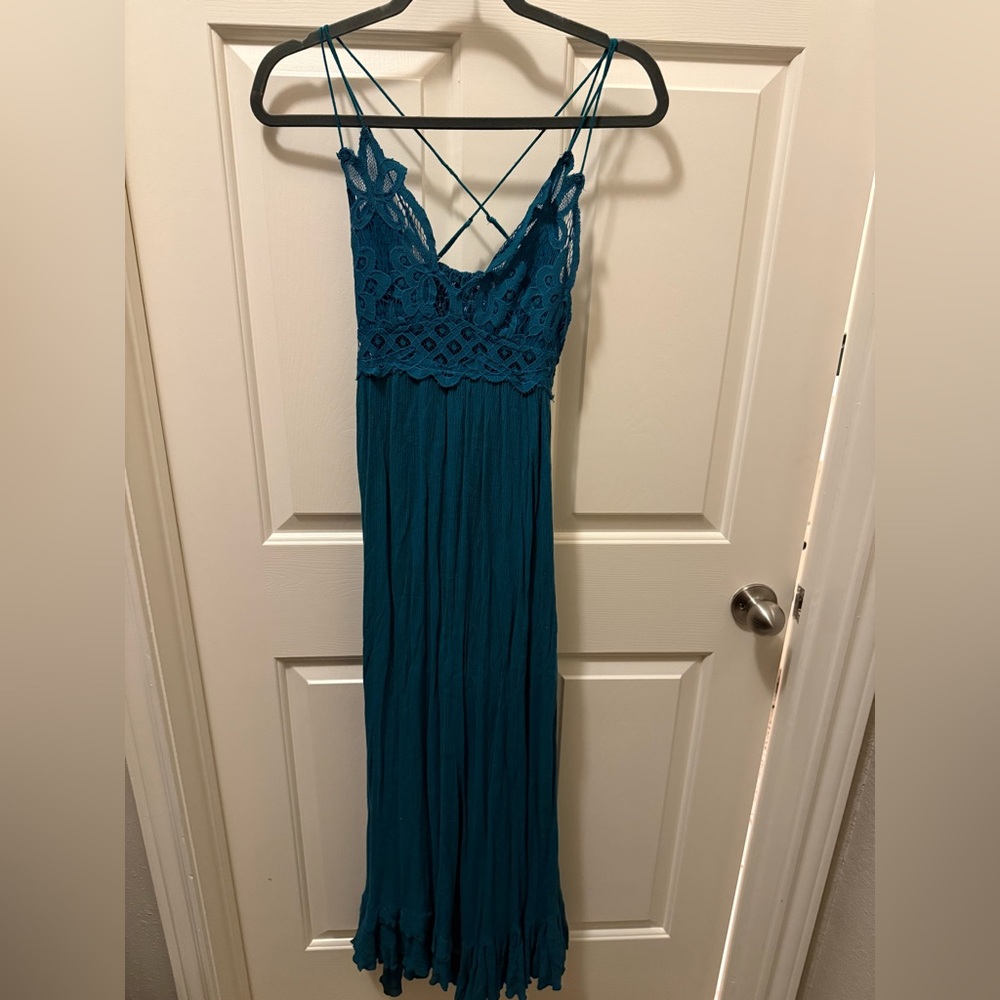 Free People Teal Lace Maxi Dress